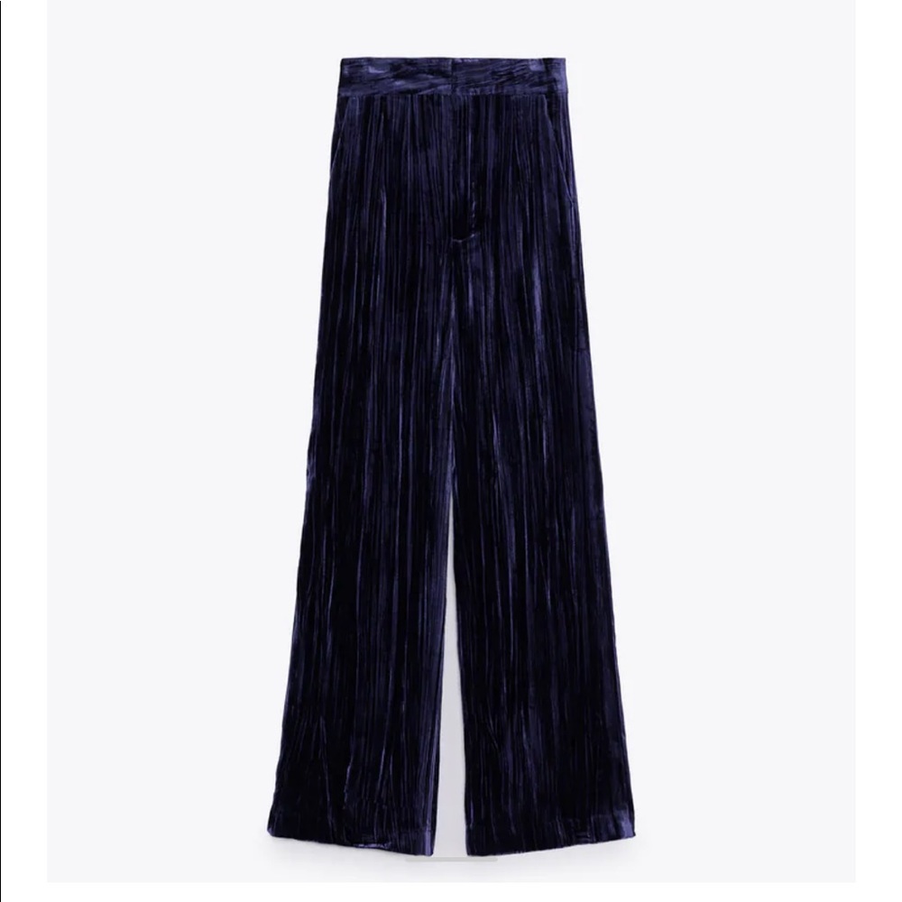 NWT: Zara deep blue wide leg velvet pants: XS - Picture 3 of 3